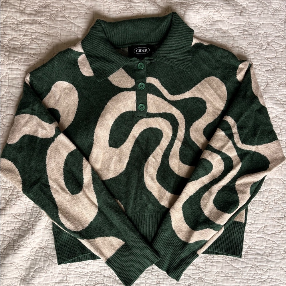 Funky Swirl Sweater Cider—Green & Cream